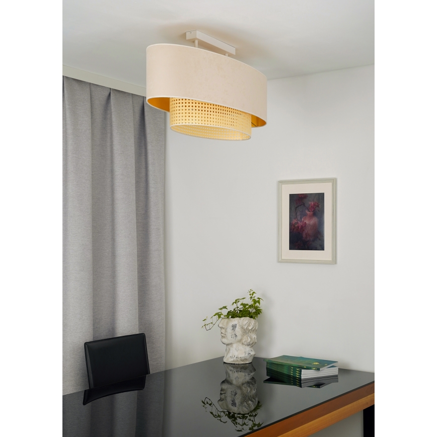 Duolla - Полилей за повърхностен монтаж DOUBLE OVAL RATTAN 2xE27/15W/230V кремав/ратан