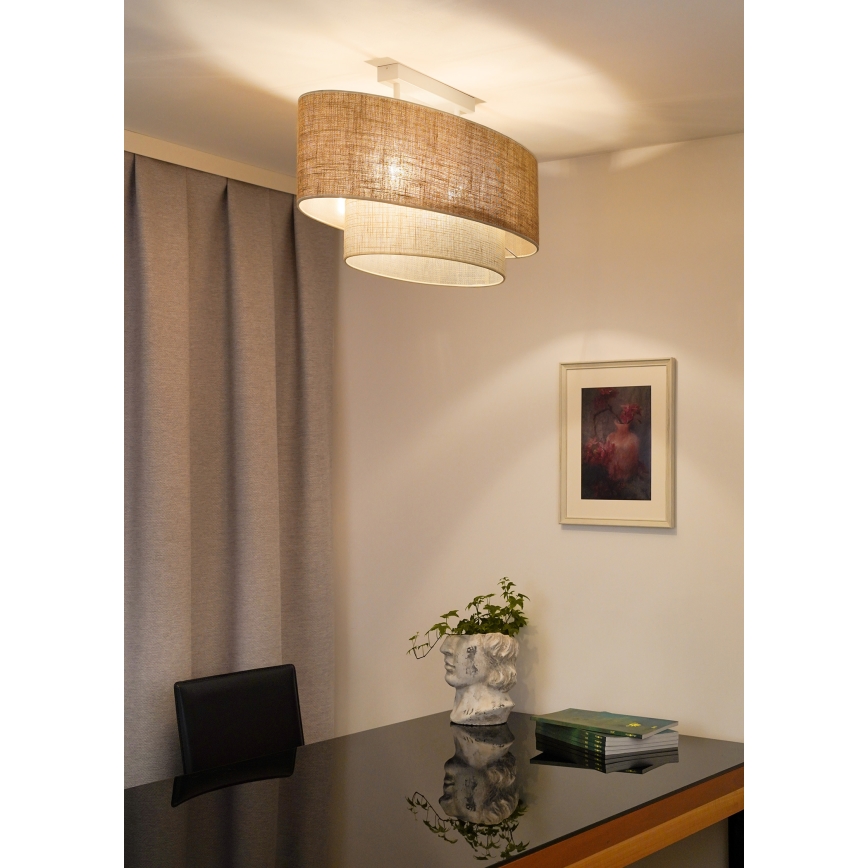 Duolla - Полилей за повърхностен монтаж DOUBLE OVAL YUTE 2xE27/15W/230V кафяв/кремав