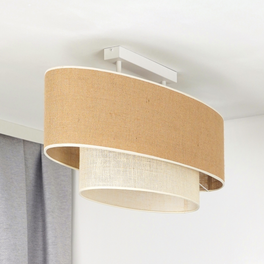 Duolla - Полилей за повърхностен монтаж DOUBLE OVAL YUTE 2xE27/15W/230V кафяв/кремав