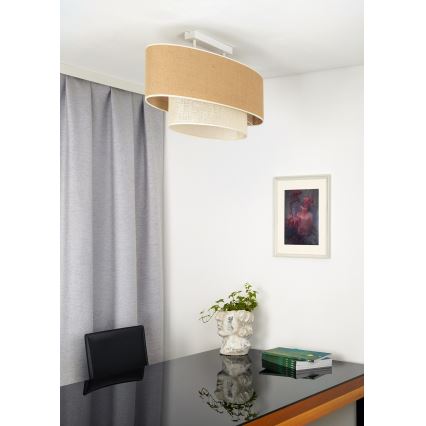 Duolla - Полилей за повърхностен монтаж DOUBLE OVAL YUTE 2xE27/15W/230V кафяв/кремав