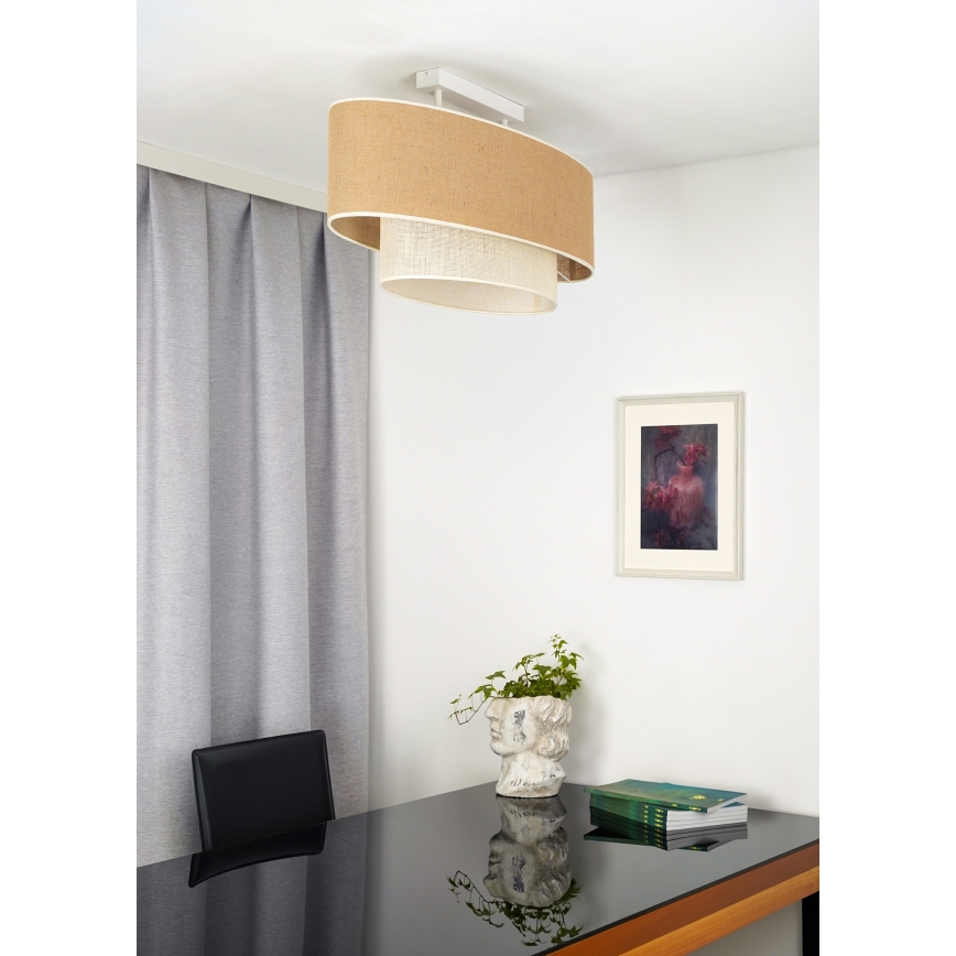 Duolla - Полилей за повърхностен монтаж DOUBLE OVAL YUTE 2xE27/15W/230V кафяв/кремав