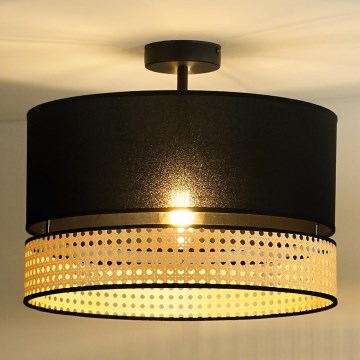 Duolla - Полилей за повърхностен монтаж DOUBLE RATTAN 1xE27/15W/230V Ø 40 см черен/бежов