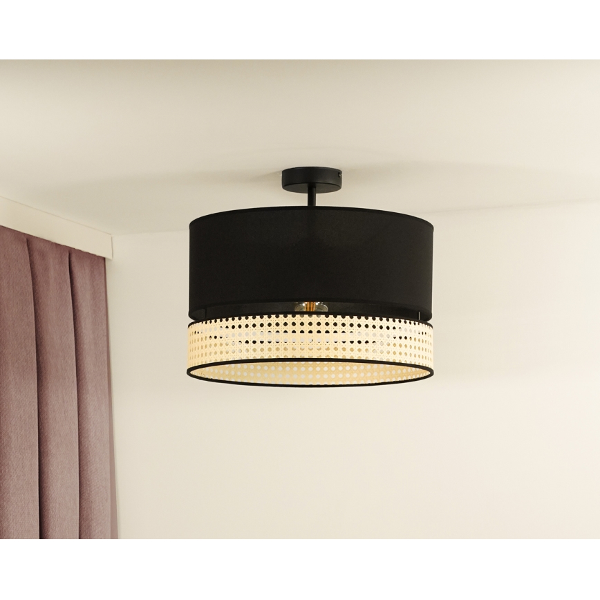 Duolla - Полилей за повърхностен монтаж DOUBLE RATTAN 1xE27/15W/230V Ø 40 см черен/бежов