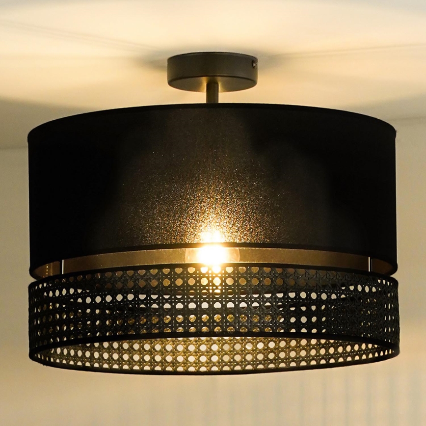 Duolla - Полилей за повърхностен монтаж DOUBLE RATTAN 1xE27/15W/230V Ø 40 см черен