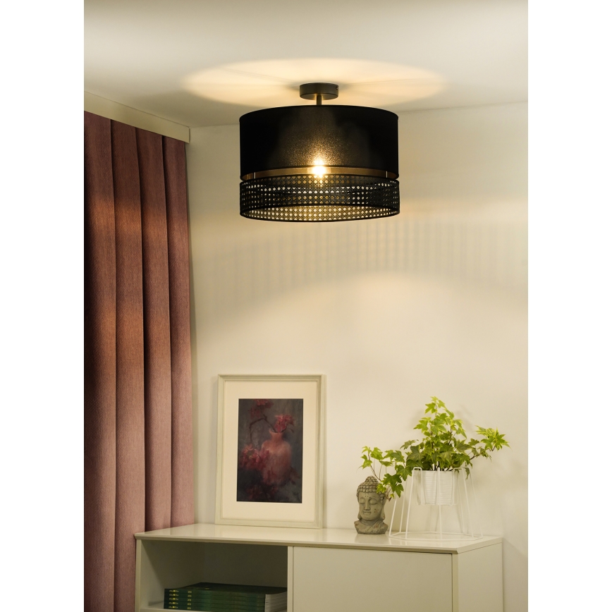 Duolla - Полилей за повърхностен монтаж DOUBLE RATTAN 1xE27/15W/230V Ø 40 см черен