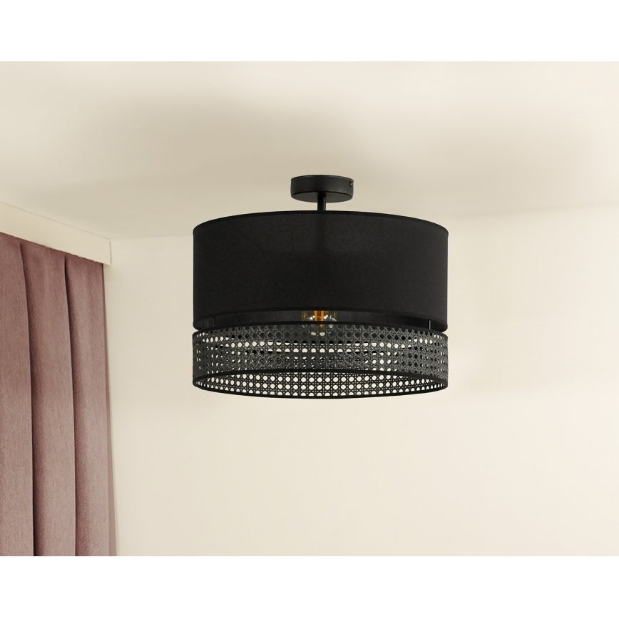 Duolla - Полилей за повърхностен монтаж DOUBLE RATTAN 1xE27/15W/230V Ø 40 см черен