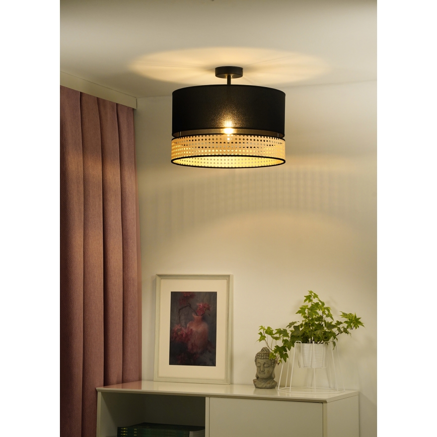 Duolla - Полилей за повърхностен монтаж DOUBLE RATTAN 1xE27/15W/230V Ø 40 см черен/бежов