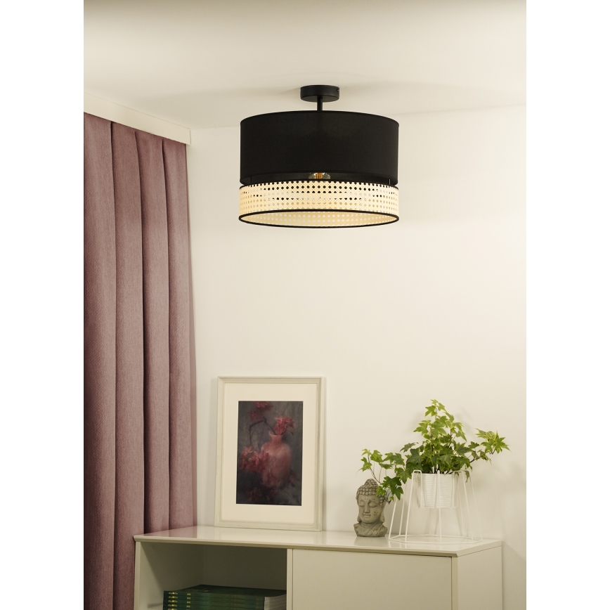 Duolla - Полилей за повърхностен монтаж DOUBLE RATTAN 1xE27/15W/230V Ø 40 см черен/бежов