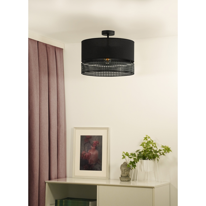 Duolla - Полилей за повърхностен монтаж DOUBLE RATTAN 1xE27/15W/230V Ø 40 см черен
