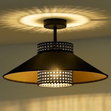 Duolla - Полилей за повърхностен монтаж RIO RATTAN 1xE27/15W/230V Ø 45 см черен/златист