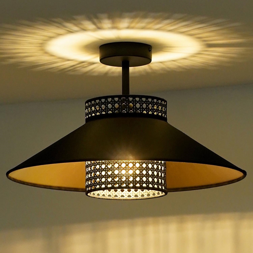 Duolla - Полилей за повърхностен монтаж RIO RATTAN 1xE27/15W/230V Ø 45 см черен/златист
