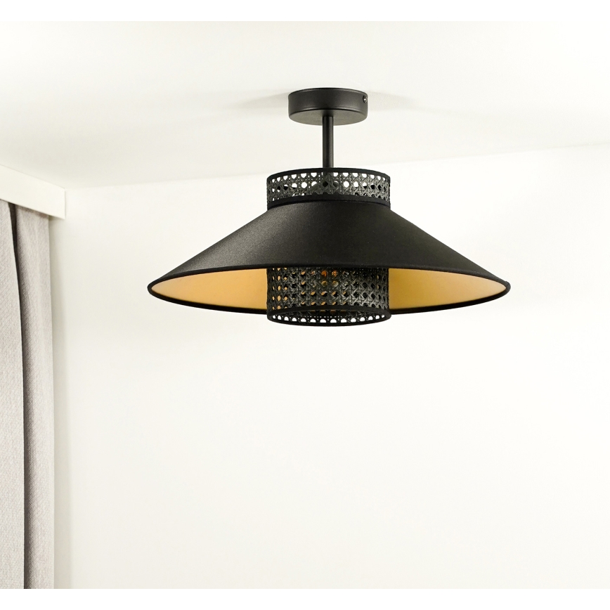 Duolla - Полилей за повърхностен монтаж RIO RATTAN 1xE27/15W/230V Ø 45 см черен/златист