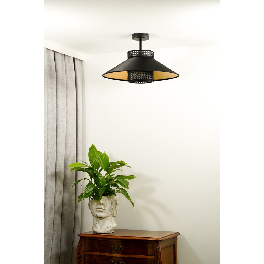 Duolla - Полилей за повърхностен монтаж RIO RATTAN 1xE27/15W/230V Ø 45 см черен/златист