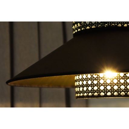 Duolla - Полилей за повърхностен монтаж RIO RATTAN 1xE27/15W/230V Ø 45 см черен/златист
