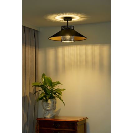 Duolla - Полилей за повърхностен монтаж RIO RATTAN 1xE27/15W/230V Ø 45 см черен/златист