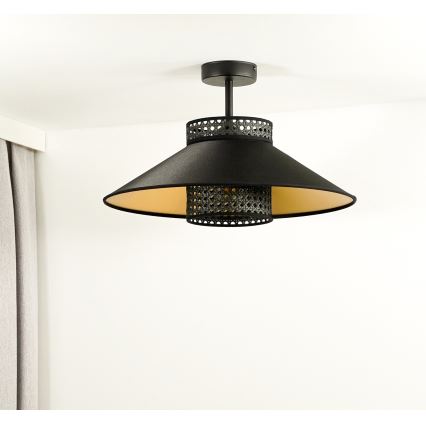 Duolla - Полилей за повърхностен монтаж RIO RATTAN 1xE27/15W/230V Ø 45 см черен/златист