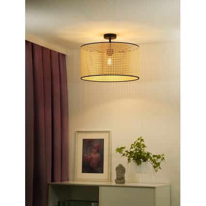 Duolla - Полилей за повърхностен монтаж ROLLER RATTAN 1xE27/15W/230V Ø 45 см бежов/черен