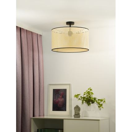 Duolla - Полилей за повърхностен монтаж ROLLER RATTAN 1xE27/15W/230V Ø 45 см бежов/черен