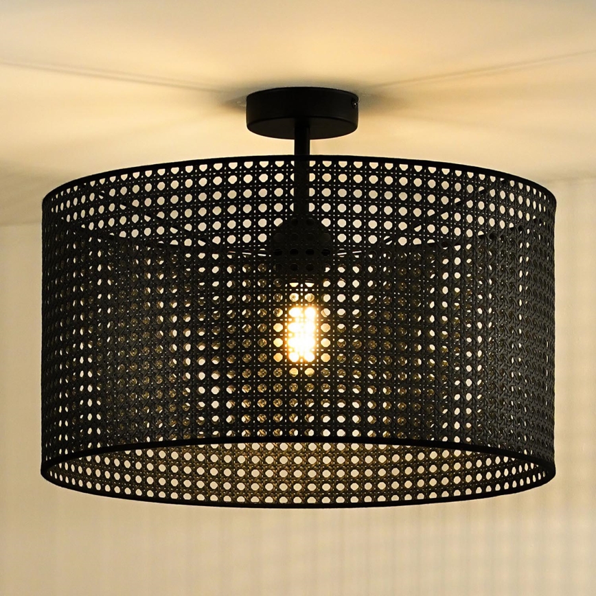 Duolla - Полилей за повърхностен монтаж ROLLER RATTAN 1xE27/15W/230V Ø 45 см черен