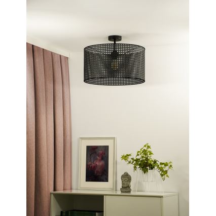 Duolla - Полилей за повърхностен монтаж ROLLER RATTAN 1xE27/15W/230V Ø 45 см черен