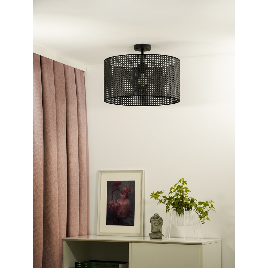 Duolla - Полилей за повърхностен монтаж ROLLER RATTAN 1xE27/15W/230V Ø 45 см черен