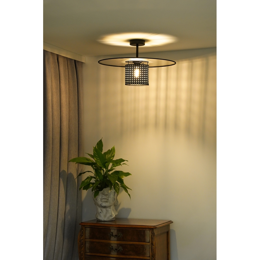 Duolla - Полилей за повърхностен монтаж TOKYO RATTAN 1xE27/15W/230V Ø 50 см черен/сребрист