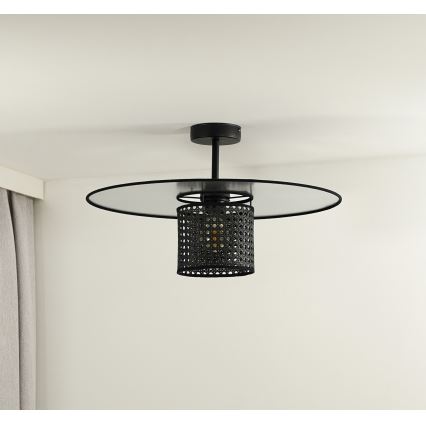Duolla - Полилей за повърхностен монтаж TOKYO RATTAN 1xE27/15W/230V Ø 50 см черен/сребрист