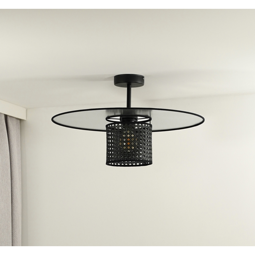 Duolla - Полилей за повърхностен монтаж TOKYO RATTAN 1xE27/15W/230V Ø 50 см черен/сребрист