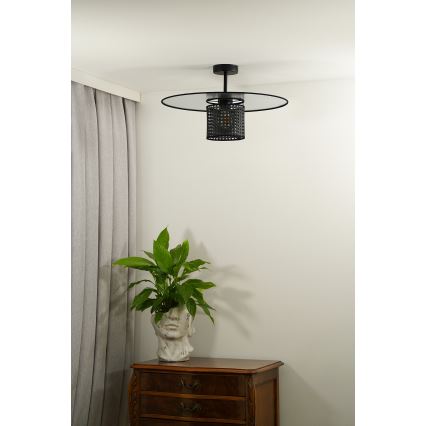 Duolla - Полилей за повърхностен монтаж TOKYO RATTAN 1xE27/15W/230V Ø 50 см черен/сребрист