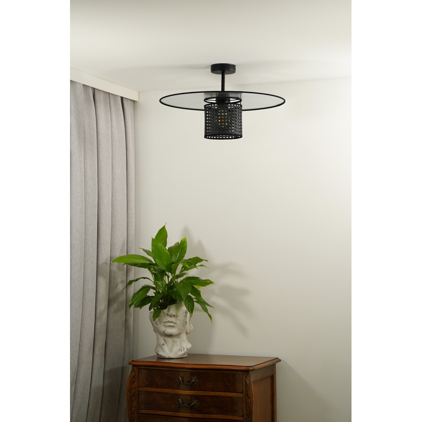 Duolla - Полилей за повърхностен монтаж TOKYO RATTAN 1xE27/15W/230V Ø 50 см черен/сребрист