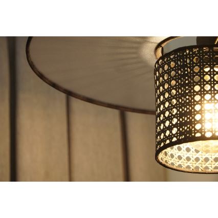 Duolla - Полилей за повърхностен монтаж TOKYO RATTAN 1xE27/15W/230V Ø 50 см черен/сребрист