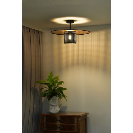 Duolla - Полилей за повърхностен монтаж TOKYO RATTAN 1xE27/15W/230V Ø 50 см златист/черен