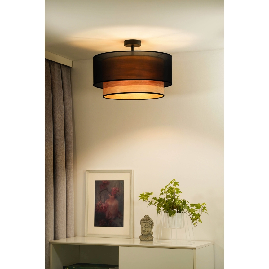 Duolla - Полилей за повърхностен монтаж WOOD BOHO 1xE27/15W/230V Ø 45 см черен/бежов