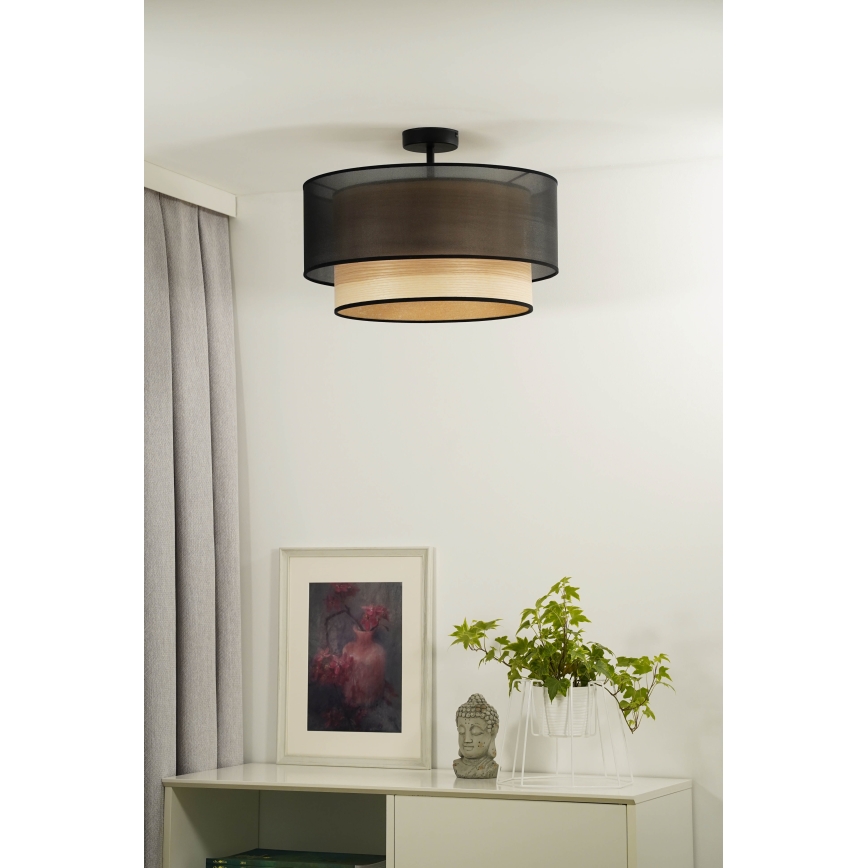 Duolla - Полилей за повърхностен монтаж WOOD BOHO 1xE27/15W/230V Ø 45 см черен/бежов