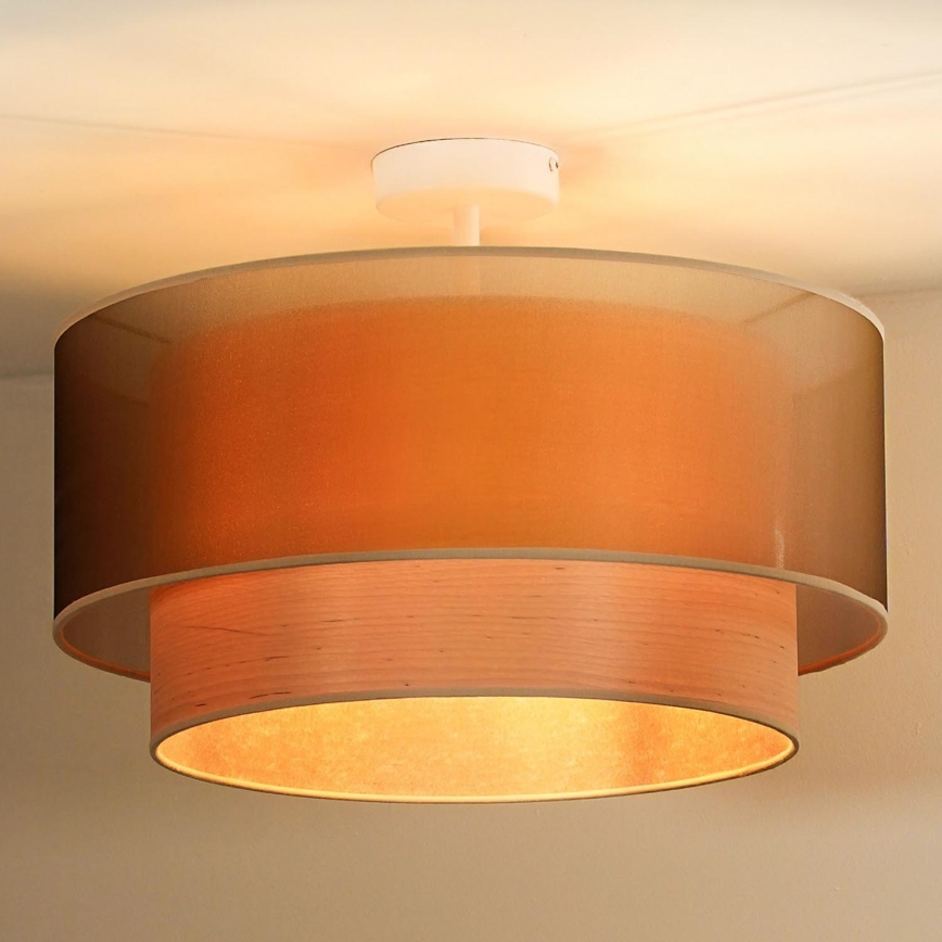 Duolla - Полилей за повърхностен монтаж WOOD BOHO 1xE27/15W/230V Ø 45 см меден/бежов