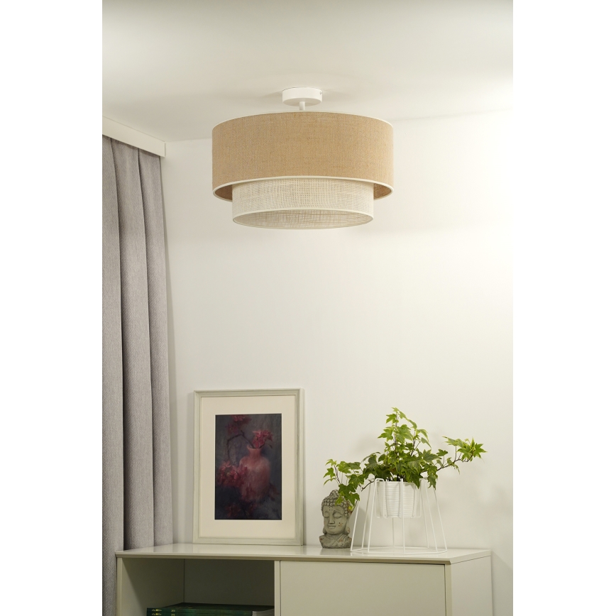 Duolla - Полилей за повърхностен монтаж YUTE BOHO 3xE27/15W/230V Ø 60 см кафяв/кремав