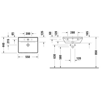 Duravit 2366550060 - Стенно монтирана мивка D-NEO 55x44 cm керамика/бял гланц
