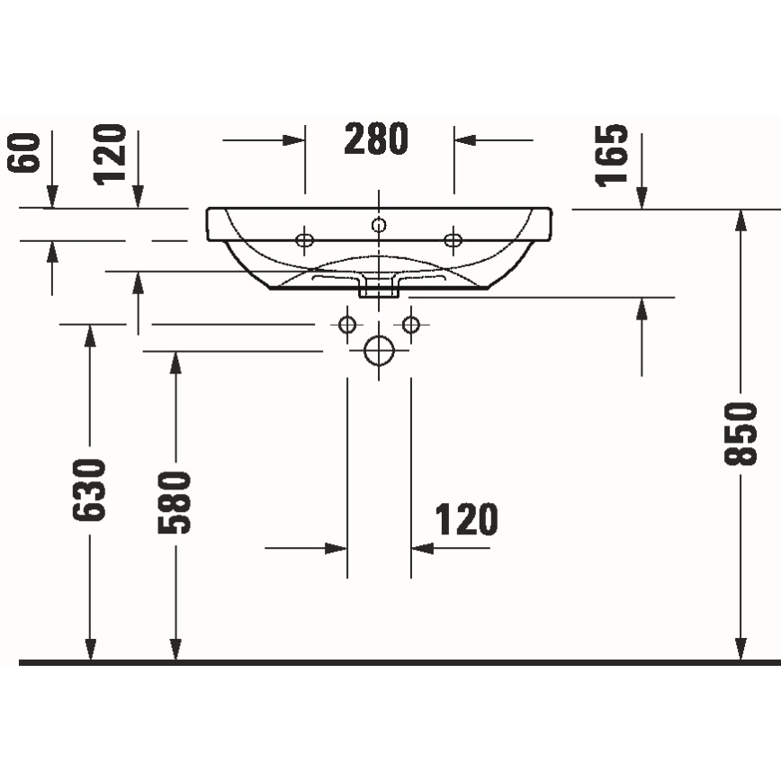 Duravit 23986500002 - Стенен умивалник D-CODE 65x46 см керамика/бял гланц