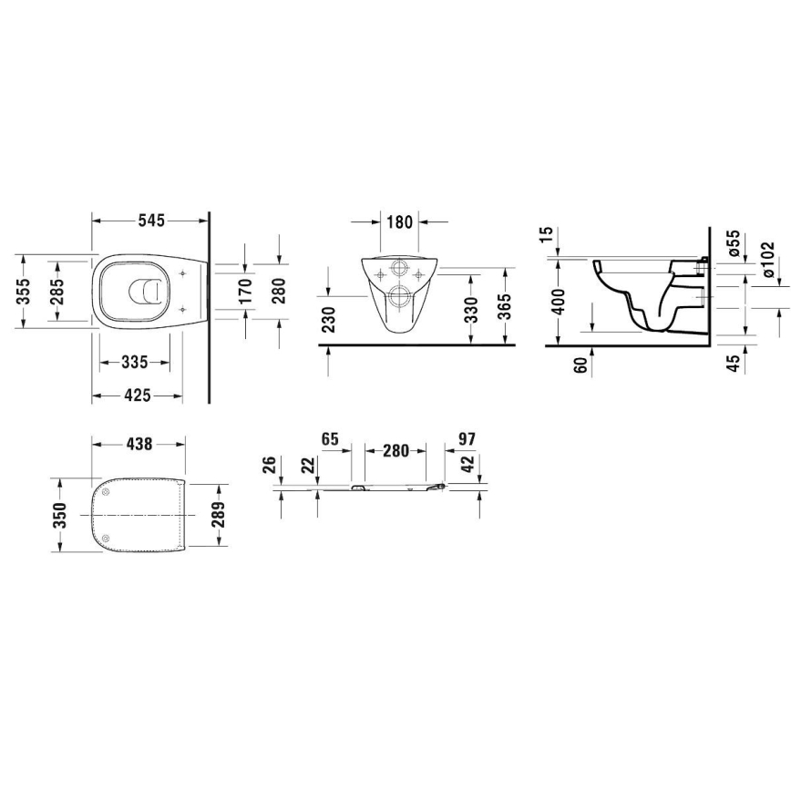 Duravit 45350900A1 - Конзолна тоалетна D-CODE с капак SoftClose, керамика/гланцово бяло