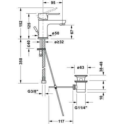Duravit DC1013001046 - Смесител за мивка D-CODE с изпразнител, матово черен