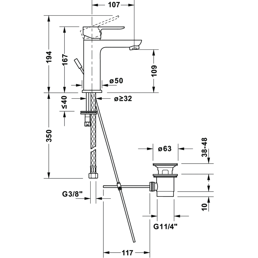 Duravit DC1023001046 - смесител за умивалник + изпускател D-CODE матово черно