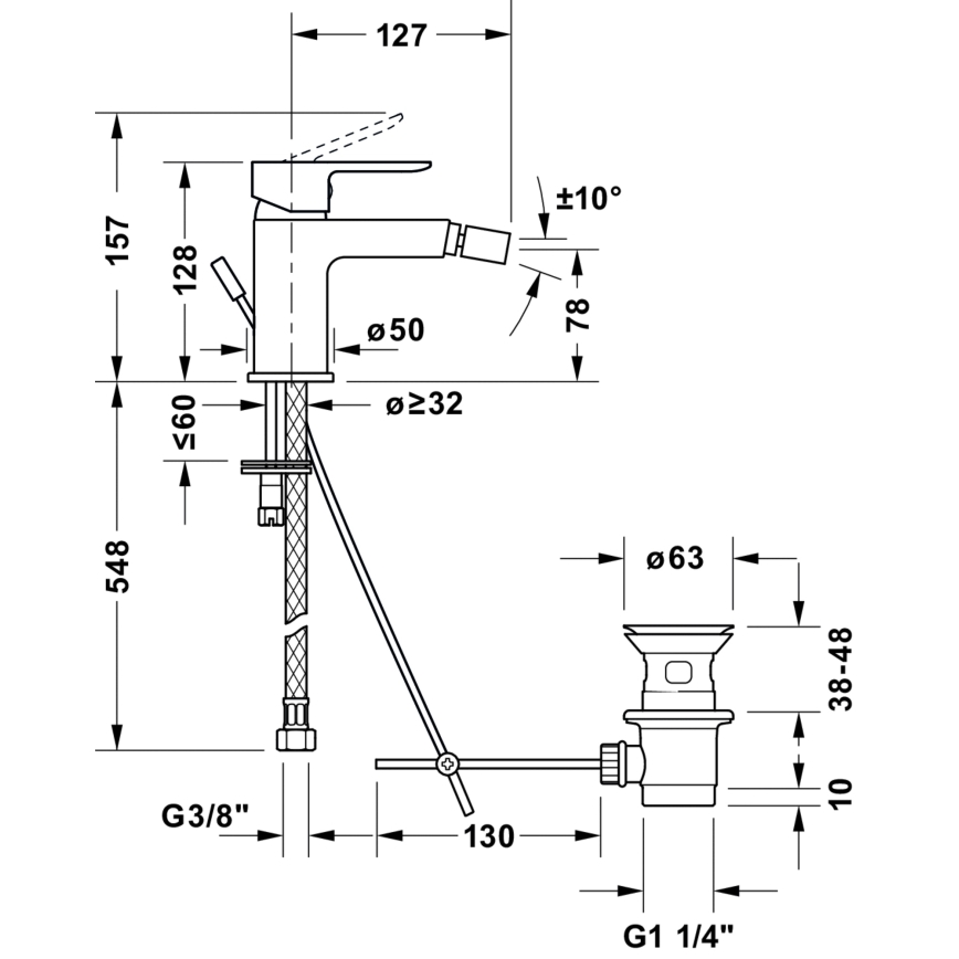 Duravit DC2400011046 - смесител за биде D-CODE в елегантно матово черно