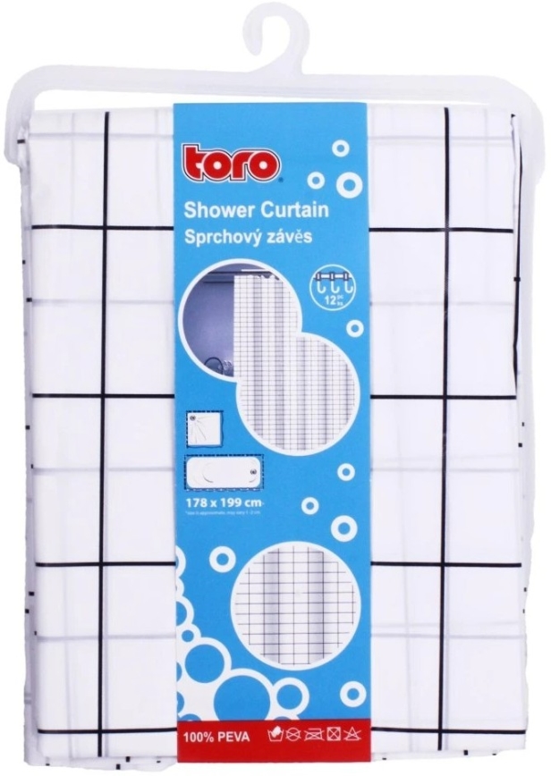 Душ завеса TORO EASY 178x199 см бял/черен