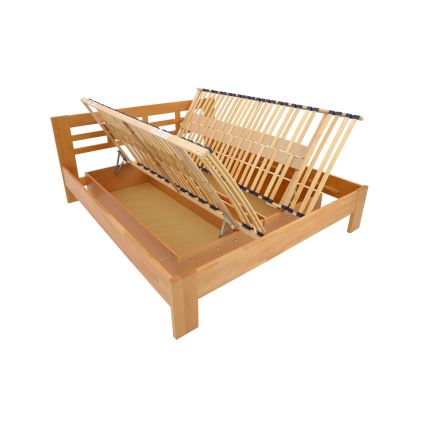 Двойно легло от масивно дърво с място за съхранение ANGELA 180x200 см светъл орех