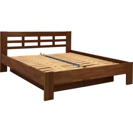 Двойно легло от масивно дърво с място за съхранение ANGELA 180x200 см в тъмен орех