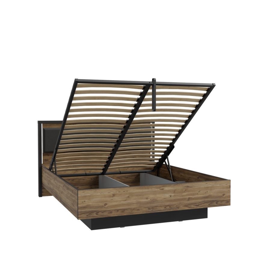 Двойно легло с място за съхранение OREN 160x200 см кафяво/черно