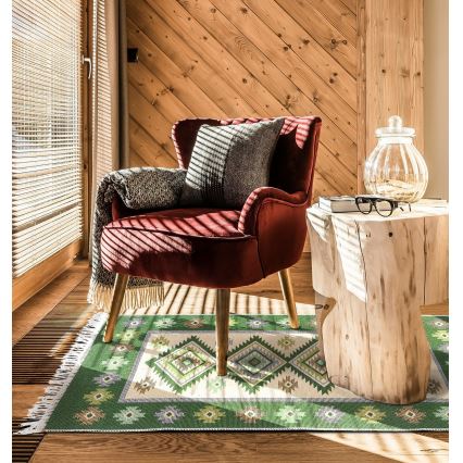 Двулицев ориенталски килим KILIM 80x150 cm зелен/бежов