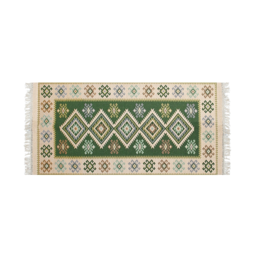 Двулицев ориенталски килим KILIM 80x150 cm зелен/бежов