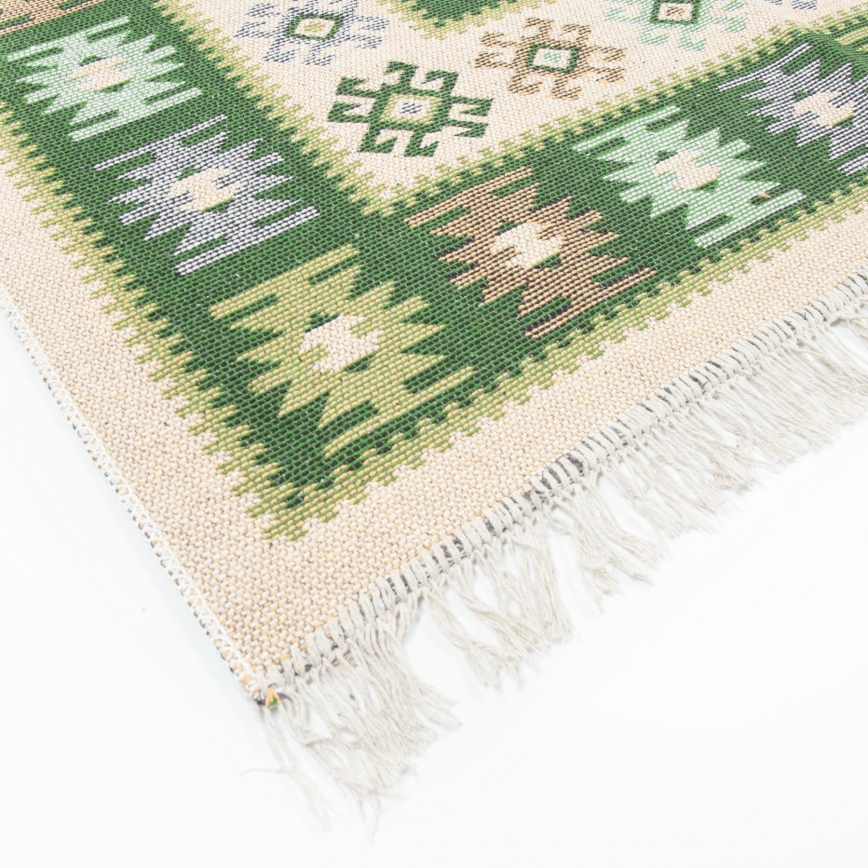 Двулицев ориенталски килим KILIM 80x150 cm зелен/бежов