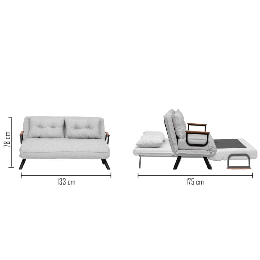 Двуместен разтегателен диван QIRA, сив